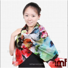 Супер длинный шарф, шерстяной шарф с цветочным принтом, женское пончо
